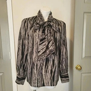 W118 by Walter Baker Geometric Print Black/Tan Blouse with Neck Tie(M)Work Wear